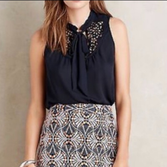 Maeve Tops - Maeve Navy Sleeveless Blouse with Lace Detail